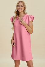 Load image into Gallery viewer, Double Take Full Size Ruffled V-Neck Cap Sleeve Dress – Ruffled V-Neck Dress, Cap Sleeve Dress, Elegant Ruffled Dress, Flattering V-Neck Dress, Stylish Full-Size Dress, Comfortable Ruffle Dress, Chic Cap Sleeve Dress