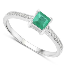 Load image into Gallery viewer, 0.67 Carat Genuine Zambian Emerald and White Diamond 14K White Gold Ring