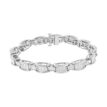Load image into Gallery viewer, 14K White Gold 5.0 Cttw Princess Cut Diamond Invisible Set Alternating Size D Shaped Links Tennis Bracelet (H-I Color, SI2-I1 Clarity) - 7â€