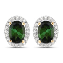 Load image into Gallery viewer, 1.92 Carat Genuine Green Tourmaline and White Diamond 14K Yellow Gold Earrings