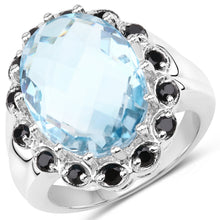 Load image into Gallery viewer, 12.49 Carat Genuine Blue Topaz & Black Spinel .925 Sterling Silver Ring