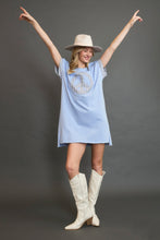 Load image into Gallery viewer, Peace Plaid Applique Short Sleeve Mini Dress – Chic and Stylish Plaid Dress with Applique Detailing for a Trendy and Versatile Look