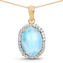 Load image into Gallery viewer, 14K Yellow Gold Plated 13.55 Carat Genuine Larimar and White Topaz .925 Sterling Silver Pendant