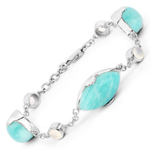 Load image into Gallery viewer, 29.70 Carat Genuine Amazonite and White Agate .925 Sterling Silver Bracelet