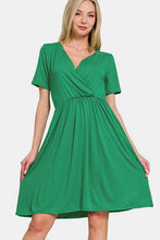 Load image into Gallery viewer, Surplice Short Sleeve Brushed DTY Dress β Elegant, Chic Surplice Neckline, Soft Brushed Fabric, Perfect for Day-to-Night Wear