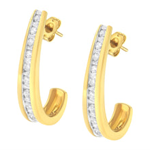 Load image into Gallery viewer, 10K Yellow Gold 1 cttw Channel Set Diamond J-Hoop Earrings (H-I Clarity, I1-I2 Color)