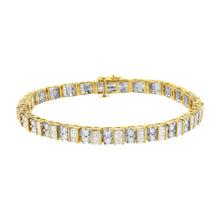 Load image into Gallery viewer, 10K Yellow Gold 4.0 Cttw Alternating Baguette & Round Cut Diamond Bezel- & Prong-Set 7" Tennis Bracelet (G-H Color, SI1-SI2 Clarity)