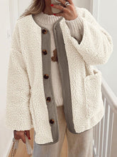 Load image into Gallery viewer, Modern Cozy Women Luxuriously Cozy Contrast Button Up Sherpa Jacket with Pockets For Fall & Winter