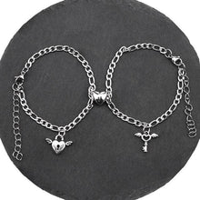 Load image into Gallery viewer, 1Pair Couple Bracelets Magnetic Bracelet Heart Shaped Stainless Steel Angel Wing Love Lock Heart Charm Magnet Couples Bracelet Stainless Steel Chain Bracelets Charm Jewelry Matching Relationship Bracelets