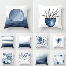 Load image into Gallery viewer, 1pc Blue Geometric Landscape Pillowcase Waist Throw Cushion Cover Sofa Printed Navy Blue Throw Pillow Covers Sea Texture Cushion Cover Elegant Decor Square Pillows Covers Car Home Decor 45x45CM
