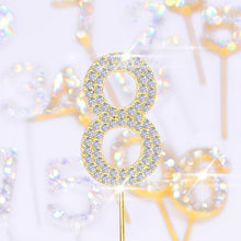 Load image into Gallery viewer, 1Pc Glitter Alloy Rhinestone Number Cake Toppers Pieces Silver Glitter Number Cake Toppers Double Sided Twinkle Happy Birthday Cake Topper Cupcake Toppers For Wedding Baby Shower Birthday Decoration Wedding Gold Silver Digital Cakes Dessert Decor