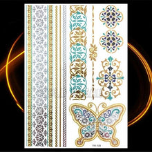 Load image into Gallery viewer, 1PC Gold Chain Bracelet Tattoo Sticker Summer Style Fake Jewelry Temporary Tattoo Waterproof Gold Sliver Glitter Body Face Tattoo For Womens