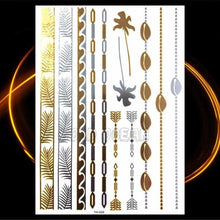 Load image into Gallery viewer, 1PC Gold Chain Bracelet Tattoo Sticker Summer Style Fake Jewelry Temporary Tattoo Waterproof Gold Sliver Glitter Body Face Tattoo For Womens