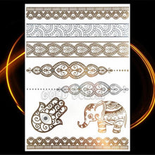 Load image into Gallery viewer, 1PC Gold Chain Bracelet Tattoo Sticker Summer Style Fake Jewelry Temporary Tattoo Waterproof Gold Sliver Glitter Body Face Tattoo For Womens