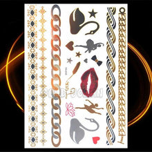 Load image into Gallery viewer, 1PC Gold Chain Bracelet Tattoo Sticker Summer Style Fake Jewelry Temporary Tattoo Waterproof Gold Sliver Glitter Body Face Tattoo For Womens