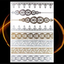 Load image into Gallery viewer, 1PC Gold Chain Bracelet Tattoo Sticker Summer Style Fake Jewelry Temporary Tattoo Waterproof Gold Sliver Glitter Body Face Tattoo For Womens