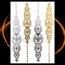 Load image into Gallery viewer, 1PC Gold Chain Bracelet Tattoo Sticker Summer Style Fake Jewelry Temporary Tattoo Waterproof Gold Sliver Glitter Body Face Tattoo For Womens