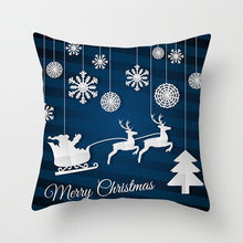 Load image into Gallery viewer, 1Pcs Blue Christmas Tree Deer Santa Claus Pattern Polyester Cushion Cover Merry Christmas Throw Cushion Covers Tree Reindeer Star Pillow Case For Party Home Decoration Decorative Sofa Home Decor Pillowcover 45x45cm