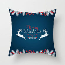 Load image into Gallery viewer, 1Pcs Blue Christmas Tree Deer Santa Claus Pattern Polyester Cushion Cover Merry Christmas Throw Cushion Covers Tree Reindeer Star Pillow Case For Party Home Decoration Decorative Sofa Home Decor Pillowcover 45x45cm