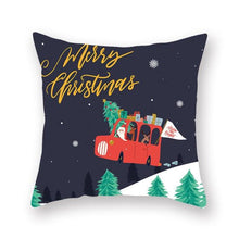 Load image into Gallery viewer, 1Pcs Blue Christmas Tree Deer Santa Claus Pattern Polyester Cushion Cover Merry Christmas Throw Cushion Covers Tree Reindeer Star Pillow Case For Party Home Decoration Decorative Sofa Home Decor Pillowcover 45x45cm