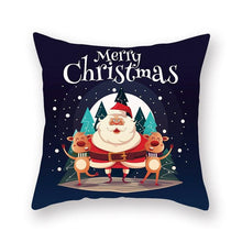 Load image into Gallery viewer, 1Pcs Blue Christmas Tree Deer Santa Claus Pattern Polyester Cushion Cover Merry Christmas Throw Cushion Covers Tree Reindeer Star Pillow Case For Party Home Decoration Decorative Sofa Home Decor Pillowcover 45x45cm