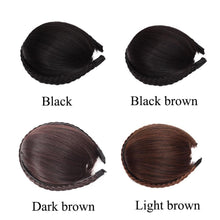 Load image into Gallery viewer, 1pcs Braided Hairband Synthetic Bangs Heat Resistant Bangs Hair Extensions for Women Girls Blunt Bangs Fake Fringe Hairpieces Natural Flat Neat Bangs With Temples For Women One Piece Hairpiece