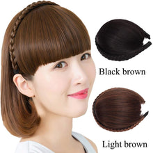 Load image into Gallery viewer, 1pcs Braided Hairband Synthetic Bangs Heat Resistant Bangs Hair Extensions for Women Girls Blunt Bangs Fake Fringe Hairpieces Natural Flat Neat Bangs With Temples For Women One Piece Hairpiece