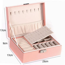 Load image into Gallery viewer, 1pcs Double Layer Storage Box For Men And Women Large Capacity Leather Jewelry Box Hardware Latch Travel Portable Flip Lid Palm Jewelry Box Jewelry Box for Women Girls Necklace Ring Storage Organizer 2 Layers Large PU-Leathers Jewelry Case
