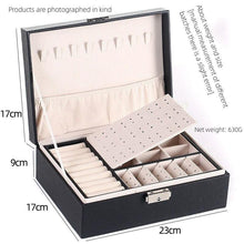 Load image into Gallery viewer, 1pcs Double Layer Storage Box For Men And Women Large Capacity Leather Jewelry Box Hardware Latch Travel Portable Flip Lid Palm Jewelry Box Jewelry Box for Women Girls Necklace Ring Storage Organizer 2 Layers Large PU-Leathers Jewelry Case