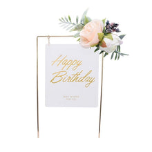Load image into Gallery viewer, 1Pcs Metal Happy Birthday Cake Topper Artificial flowers Cake Toppers Happy Birthday Cake Topper Metal And Acrylic Cake Decoration With Pink Artificial Flower Cluster For DIY Baby Shower Birthday Party Decoration Baking Decor