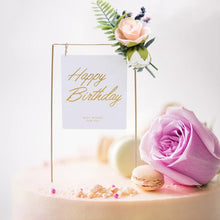 Load image into Gallery viewer, 1Pcs Metal Happy Birthday Cake Topper Artificial flowers Cake Toppers Happy Birthday Cake Topper Metal And Acrylic Cake Decoration With Pink Artificial Flower Cluster For DIY Baby Shower Birthday Party Decoration Baking Decor