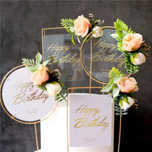 Load image into Gallery viewer, 1Pcs Metal Happy Birthday Cake Topper Artificial flowers Cake Toppers Happy Birthday Cake Topper Metal And Acrylic Cake Decoration With Pink Artificial Flower Cluster For DIY Baby Shower Birthday Party Decoration Baking Decor