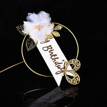 Load image into Gallery viewer, 1Pcs Metal Happy Birthday Cake Topper Artificial flowers Cake Toppers Happy Birthday Cake Topper Metal And Acrylic Cake Decoration With Pink Artificial Flower Cluster For DIY Baby Shower Birthday Party Decoration Baking Decor