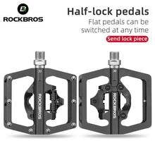 Load image into Gallery viewer, 2 In 1 Bicycle Lock Pedal With Free Cleat For Road Bikes Aluminum Anti-Slip Sealed Bearing Lock Accessories Mountain Bike Pedals Bicycle Flat Platform Compatible With Mountain Bike Dual Function Sealed Clipless Aluminum 9/16" Pedals With Cleats