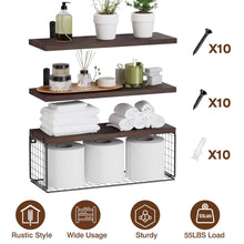 Load image into Gallery viewer, 2-in-1 Floating Shelves Wall Mounted with Storage Basket