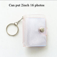 Load image into Gallery viewer, 2 Inch Photo Album PVC Sequins Transparent Sticker & Name Card Holder 16 Pockets Photo Holder Business Card Bag Mini Photo Holds Photos with Key Chain Album Gifts
