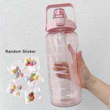 Load image into Gallery viewer, 2 Liters Water Bottle Motivational Drinking Bottle Sports Water Bottle With Time Marker Stickers Portable Reusable Plastic Cups Motivational Sports Water Bottle With Time Capacity Marker BPA Free Big Large Gym Cycling Water Bottle Cup Jug For Kids School