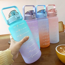 Load image into Gallery viewer, 2 Liters Water Bottle Motivational Drinking Bottle Sports Water Bottle With Time Marker Stickers Portable Reusable Plastic Cups Motivational Sports Water Bottle With Time Capacity Marker BPA Free Big Large Gym Cycling Water Bottle Cup Jug For Kids School