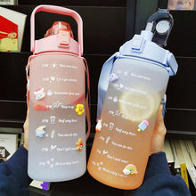 Load image into Gallery viewer, 2 Liters Water Bottle Motivational Drinking Bottle Sports Water Bottle With Time Marker Stickers Portable Reusable Plastic Cups Motivational Sports Water Bottle With Time Capacity Marker BPA Free Big Large Gym Cycling Water Bottle Cup Jug For Kids School