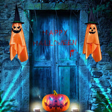Load image into Gallery viewer, 2-Pack: Hanging Ghosts with Wizard Hat Snicker Scary Face