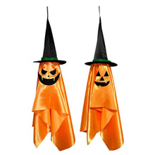 Load image into Gallery viewer, 2-Pack: Hanging Ghosts with Wizard Hat Snicker Scary Face