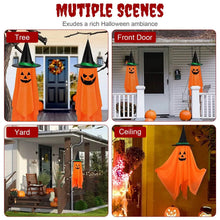 Load image into Gallery viewer, 2-Pack: Hanging Ghosts with Wizard Hat Snicker Scary Face