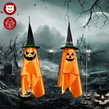 Load image into Gallery viewer, 2-Pack: Hanging Ghosts with Wizard Hat Snicker Scary Face
