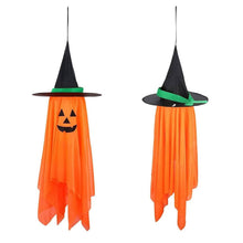 Load image into Gallery viewer, 2-Pack: Hanging Ghosts with Wizard Hat Snicker Scary Face