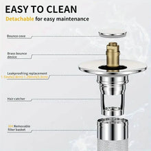 Load image into Gallery viewer, 2-Pack: Pop-Up Bathroom Sink Stopper with Stainless Steel Drain Filter and Hair Catcher