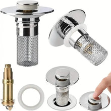 Load image into Gallery viewer, 2-Pack: Pop-Up Bathroom Sink Stopper with Stainless Steel Drain Filter and Hair Catcher