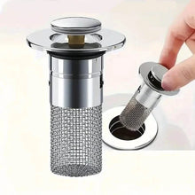 Load image into Gallery viewer, 2-Pack: Pop-Up Bathroom Sink Stopper with Stainless Steel Drain Filter and Hair Catcher