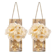 Load image into Gallery viewer, 2 Pack Rustic Jar Fairy Strip Lights Wall Decor Hydrangea Sconces Decorative Home Chic Hanging LED FlowersHanging Design with Remote Control LED Fairy Lights and White Peony, Farmhouse Kitchen Decorations Wall Home Decor Living Room Lights Set of Two