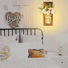 Load image into Gallery viewer, 2 Pack Rustic Jar Fairy Strip Lights Wall Decor Hydrangea Sconces Decorative Home Chic Hanging LED FlowersHanging Design with Remote Control LED Fairy Lights and White Peony, Farmhouse Kitchen Decorations Wall Home Decor Living Room Lights Set of Two