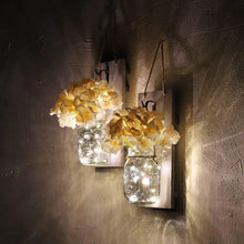 Load image into Gallery viewer, 2 Pack Rustic Jar Fairy Strip Lights Wall Decor Hydrangea Sconces Decorative Home Chic Hanging LED FlowersHanging Design with Remote Control LED Fairy Lights and White Peony, Farmhouse Kitchen Decorations Wall Home Decor Living Room Lights Set of Two